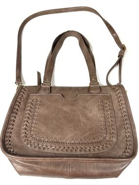 Madison West Faux Leather Crossbody Shoulder Bag Brown Braided Large Boho #4141